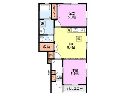 サンフィールスクウェア(2DK/1階)の間取り写真