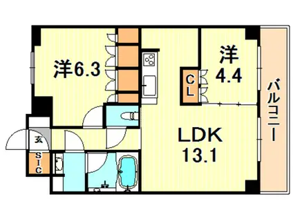 プラネソシエ神戸元町(2LDK/12階)の間取り写真