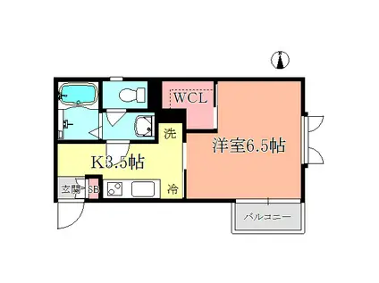 クロスサイド(1K/2階)の間取り写真