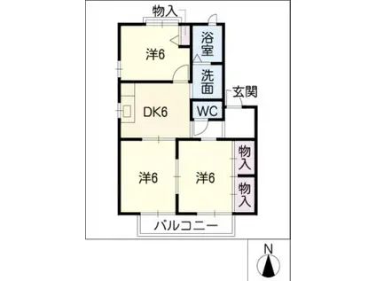 シャントア長久手(3DK/1階)の間取り写真