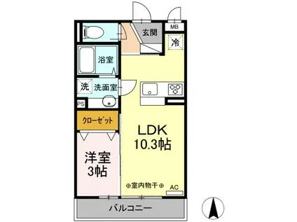 コモンリード華孝 山王(1LDK/3階)の間取り写真