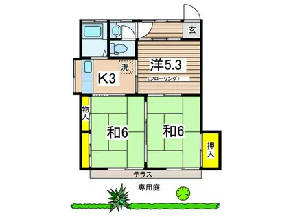 ＪＲ横須賀線 東戸塚駅 バス乗車時間：5分 最寄りバス停で下車 徒歩5分 2階建 築61年(3K/1階)の間取り写真