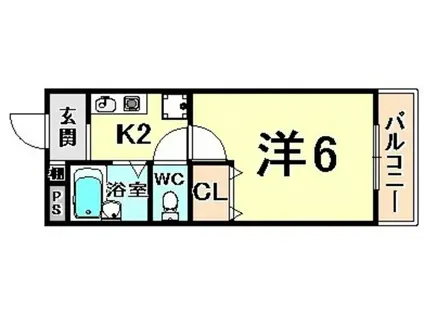 リーガルコート塚口(1K/2階)の間取り写真