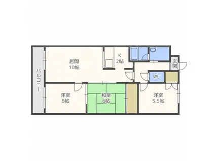 グランス西町(3LDK/2階)の間取り写真