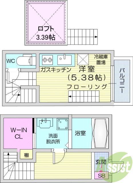 コンフォート旭ヶ丘(ワンルーム/1階)の間取り写真