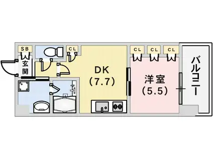 ワコーレ神戸元町IZ(1DK/2階)の間取り写真