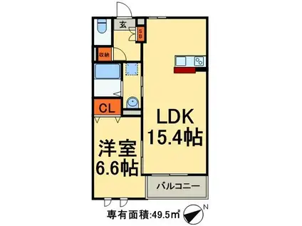 クレイン ヒルズ(1LDK/2階)の間取り写真