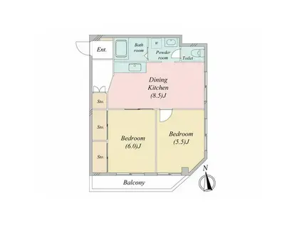 ドミール大貫(2DK/2階)の間取り写真