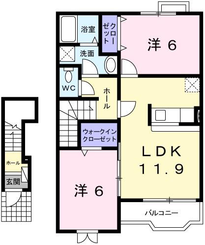 パレ・ロジュマン(2LDK/2階)の間取り写真