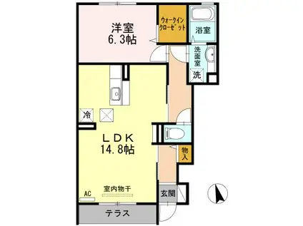 ライブコート A棟(1LDK/1階)の間取り写真