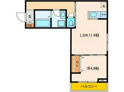 パセオプラシード連坊(1LDK/3階)の間取り写真