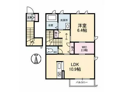 レフィアント(1LDK/2階)の間取り写真