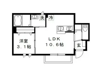 ボヌール・メゾン(1LDK/1階)の間取り写真