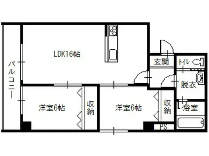 ル・グランデュール一条通(2LDK/3階)の間取り写真