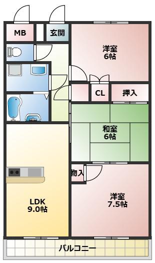 シャルマンコーポ荒牧(3LDK/1階)の間取り写真
