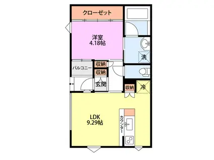 COMMON秋葉(1LDK/1階)の間取り写真