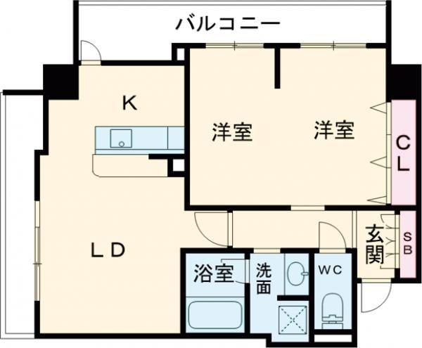 広島ガーデンシティ白島城北ウエストタワー(1LDK/6階)の間取り写真