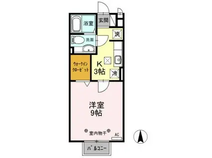 イシジンA(1K/1階)の間取り写真