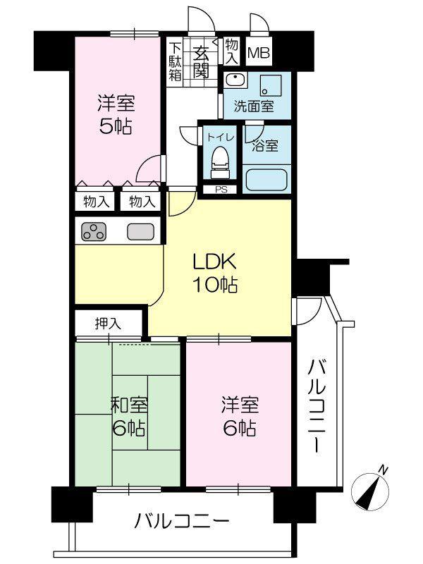 加古川グリーンシティA棟(3LDK/11階)の間取り写真