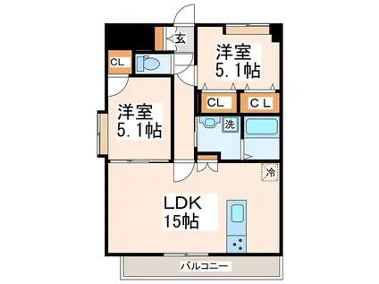 SQUARE新町(2LDK/11階)の間取り写真