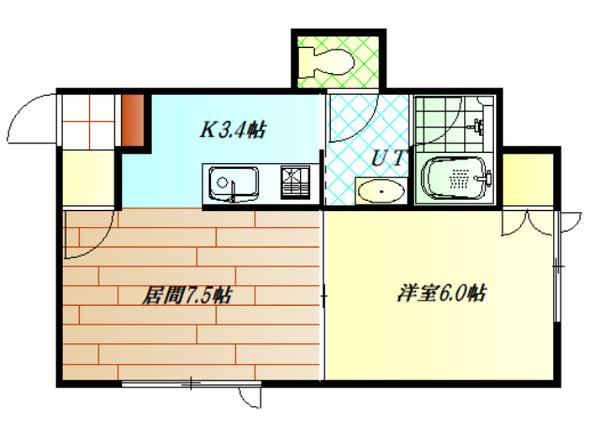 サフラン(1DK/1階)の間取り写真