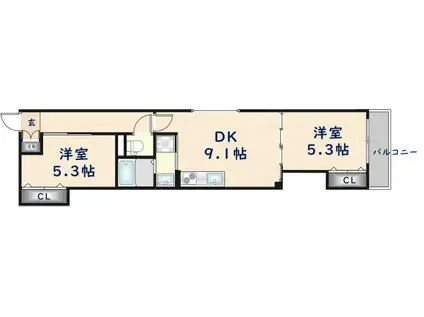 クリエオーレ衣摺II(2DK/3階)の間取り写真