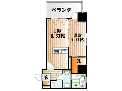 北九州モノレール 平和通駅 徒歩3分 11階建 築5年(1LDK/6階)の間取り写真