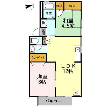 プレジール高広(2LDK/1階)の間取り写真