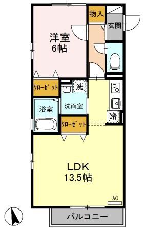 デュアリス川口B棟(1LDK/1階)の間取り写真