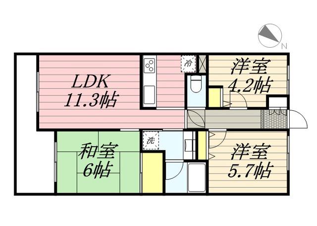 コスモ拝島(3LDK/4階)の間取り写真