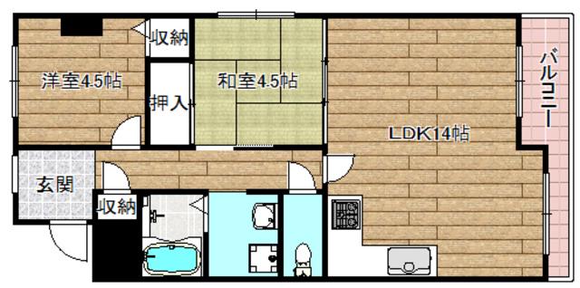 ブルーマーク高槻(2LDK/4階)の間取り写真