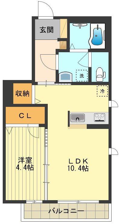 シャンボール(1LDK/1階)の間取り写真