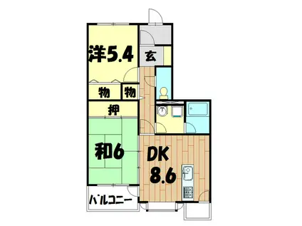 ルイシャトレ希望が丘C棟(2DK/1階)の間取り写真