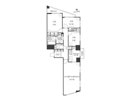 ファーストリアルタワー新宿(3LDK/31階)の間取り写真