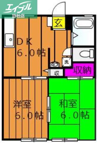 ツインβ(2DK/2階)の間取り写真