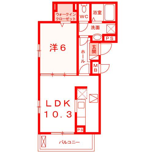 ピースガーデン(1LDK/1階)の間取り写真