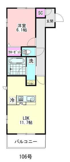 ホワイト・ローズ(1LDK/1階)の間取り写真