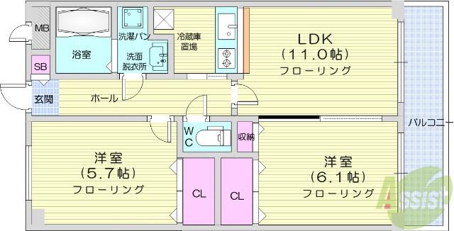 グレース高橋D(2LDK/2階)の間取り写真