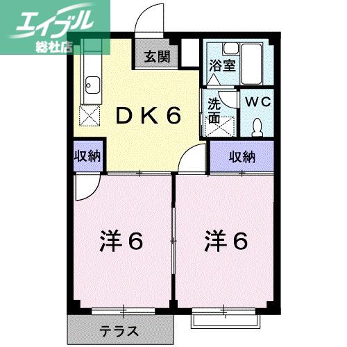 エルディム明日香(2DK/1階)の間取り写真