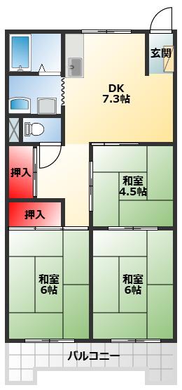 プレジール堺(3DK/3階)の間取り写真
