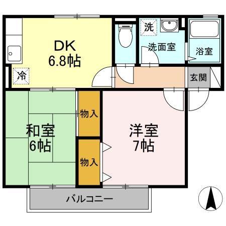 ビューラー福泊A棟(2DK/2階)の間取り写真