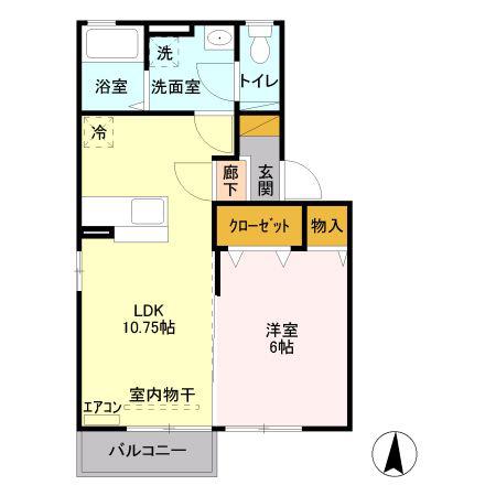 ファミールK・SI(1LDK/2階)の間取り写真