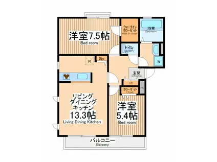 ルシェンテ E棟(2LDK/3階)の間取り写真