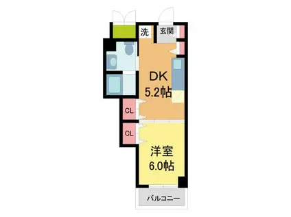 エスペランサ御影II(1DK/5階)の間取り写真