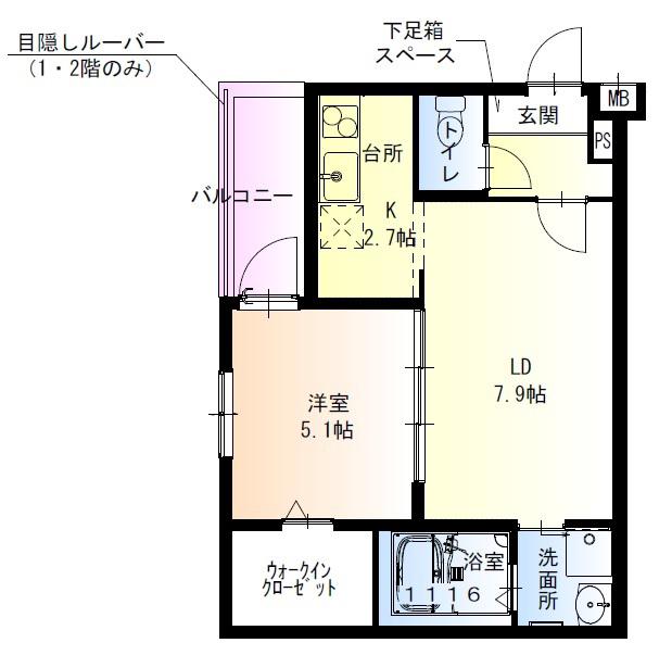 フジパレス住吉遠里小野(1LDK/3階)の間取り写真