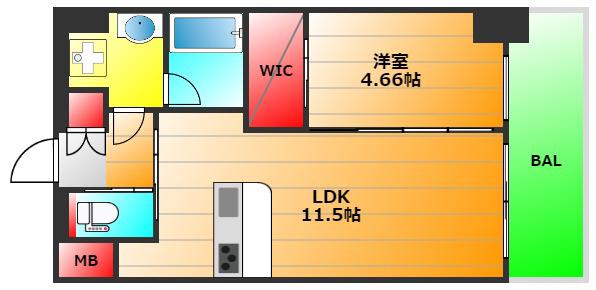 プレジオ恵美須(1LDK/7階)の間取り写真