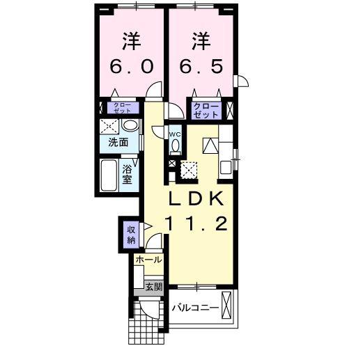 ブライト・スクエアB(2LDK/1階)の間取り写真