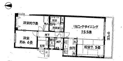 テラス由比ガ浜(3LDK/1階)の間取り写真