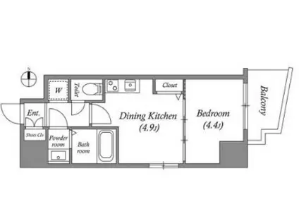 プライムアーバン松屋町(1DK/2階)の間取り写真