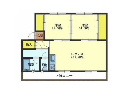 ユートピア川原2号棟(2LDK/1階)の間取り写真